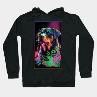 Rottweiler Dog Vibrant Tropical Flower Tall Digital Oil Painting Portrait 3 Hoodie